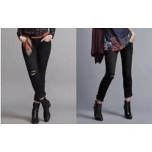 CAbi Slim Boyfriend Leg Distressed Black Jeans Style #3387 Women's 2 Capsule